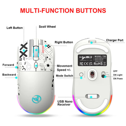 3 Modes Bluetooth Gaming Mouse Rechargeable 2.4G USB Wireless RGB Backlight Mouse for iPad Tablet Laptop Computer