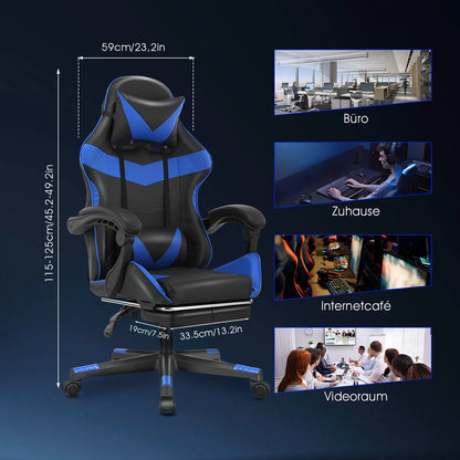 Gaming  Massage Chair,Computer Chair +Footrest and Lumbar Support, Height Adjustable Gaming Chair  +360°-Swivel Seat +Headrest