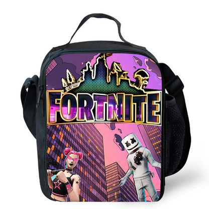 Fortnite cartoon lunch bag, portable insulated lunch bag, reusable food storage bag, suitable for children and students.