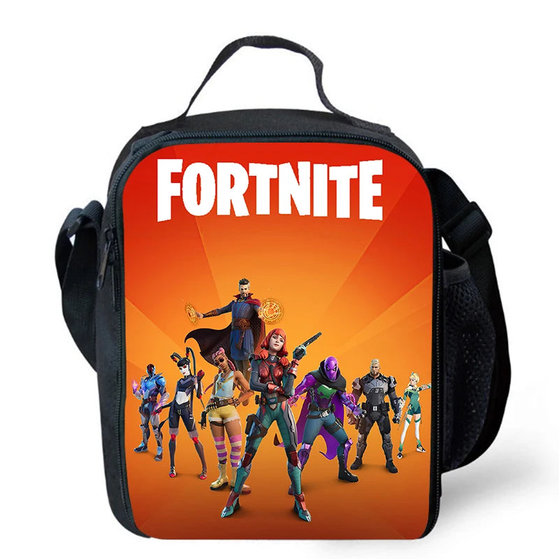 Fortnite cartoon lunch bag, portable insulated lunch bag, reusable food storage bag, suitable for children and students.