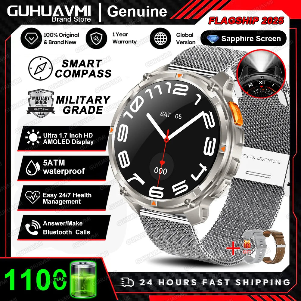 New T-REX3 Ultra 1100mAh Battery SmartWatch 10ATM Waterproof GPS Compass Flashlight 1.7" AMOLED HD Call Sports Smart Watch Men