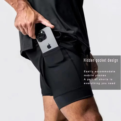  Dragon Ball Men's Double-layer Shorts Son Goku Summer Japanese Anime Fake Two-piece Sports Fitness Quick-drying Shorts