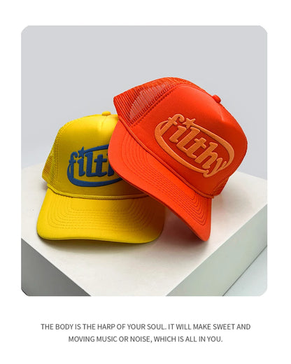New Unisex Color Block filthy Letters Baseball Hats Sunshade Color Block Breathable Personal Trucker Caps Versatile Mesh Fashion