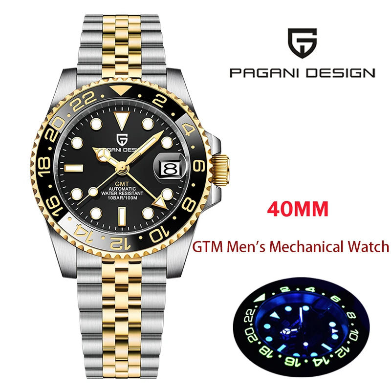 New PAGANI DESIGN Top Brand GMT Mens Wristwatch Sapphire Glass Automatic Men's Watch 100M Waterproof 40mm Men Mechanical Watches