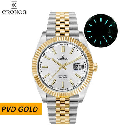 Cronos DateJ Luxury Men Watch Stainless Steel 5 Links Bracelet PT5000 Miyot 9015 100m Water Resistant Sapphire L6046M