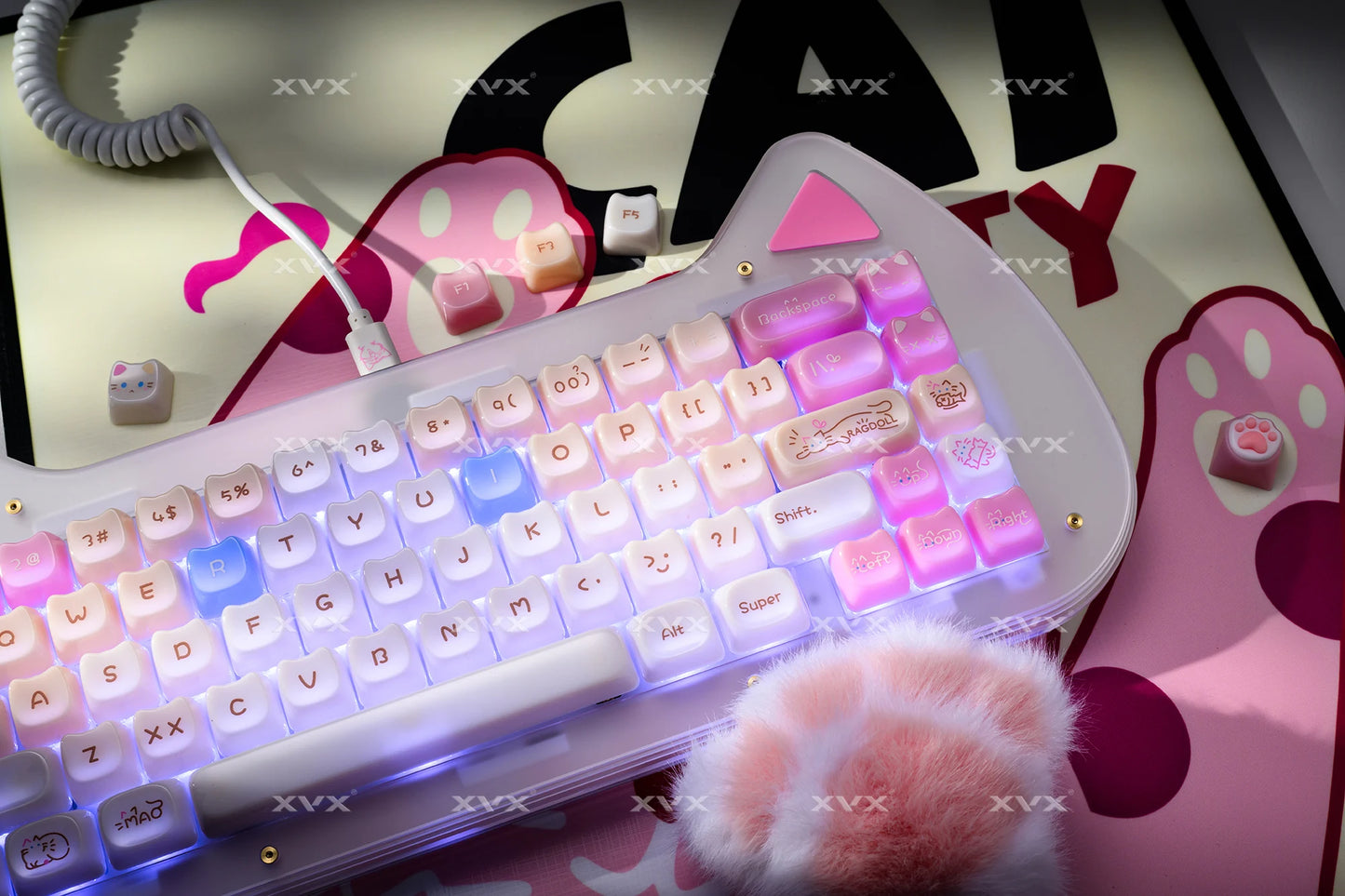 Keycaps XVX 148 Teclas Tema Gato Perfil MAO Keycap Coreana Brilhante e Fofa para Teclado 61 64 68 78 87 96 98 104 108