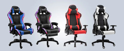 Chaise de jeu ergonomique avec fonction de massage, hauteur réglable, inclinable, en cuir PU, chaise de bureau, pédale repose-pieds, chaise d'ordinateur