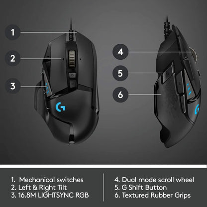 Logitech G502 HERO High Performance Wired Gaming Mouse HERO 25K Sensor 25,600 DPI RGB Adjustable Weights 11 Buttons PC/Mac Mouse