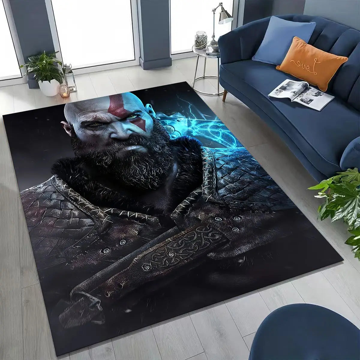 Classics God of War Kratos 3A Game Gamer Rug for Bedroom Living Room Sofa Home Doormat Decor, Large Kids Play Non-slip Floor Mat