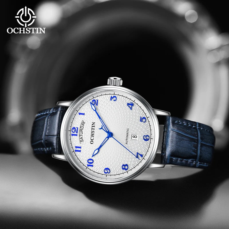 OCHSTIN Day Date Gents Watches 2025 Gift for Men Automatic Mechanical Business Wristwatches 40mm Analog Male Clock Leather Strap
