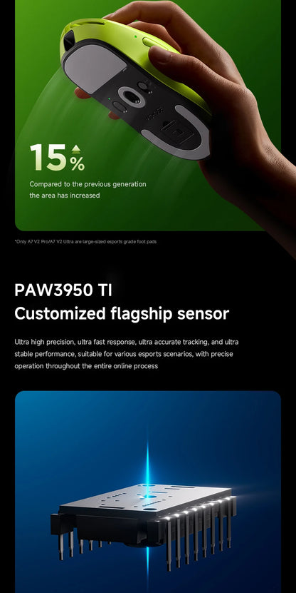 Mouse da gaming wireless leggero MCHOSE A7 V2 Ultra / Pro, Dual 8000Hz, PAW3950 TI, 42000DPI, per PC e gamer e-sport