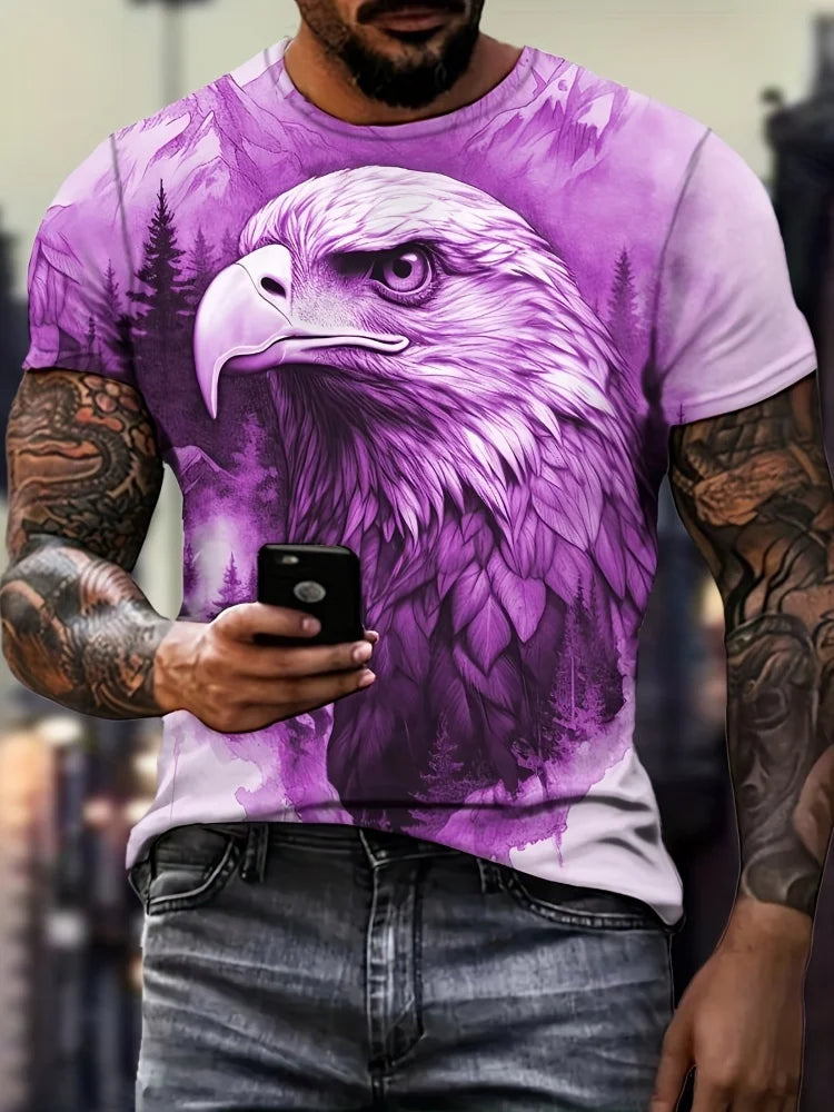 Patriottisch 3D-T-shirt met adelaarsprint voor heren, casual T-shirt met ronde hals en korte mouwen, ideaal voor zomermode en buitenactiviteiten, herenkleding