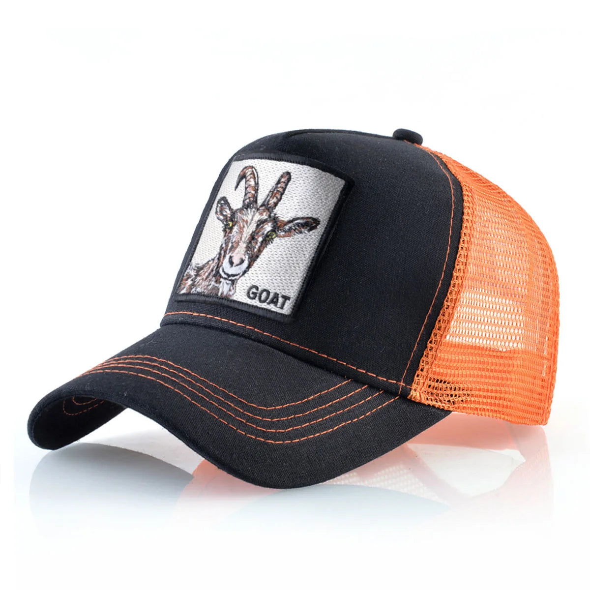 Gorras trucker de moda con parche bordado de cabra, snapback para las cuatro estaciones, gorra de béisbol para hombre y mujer con visera ajustable
