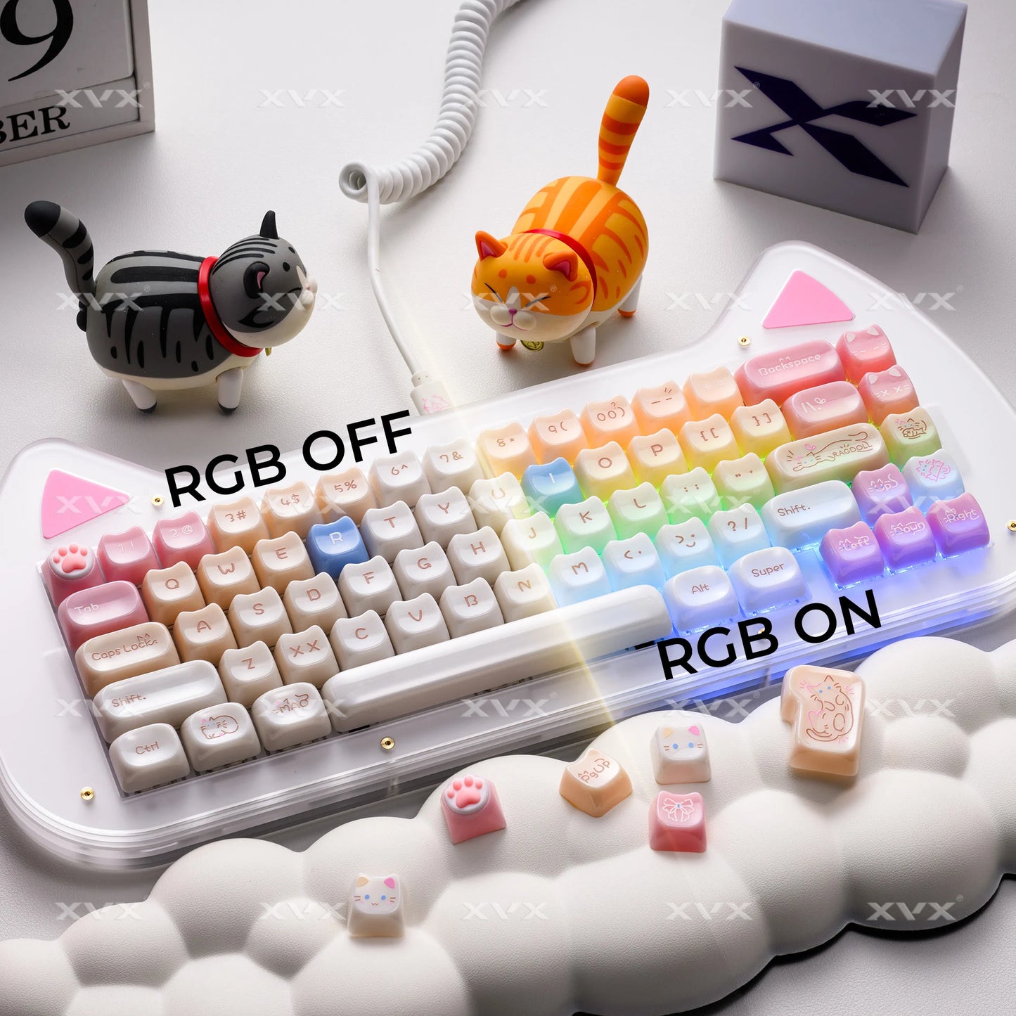 Keycaps XVX 148 Teclas Tema Gato Perfil MAO Keycap Coreana Brilhante e Fofa para Teclado 61 64 68 78 87 96 98 104 108