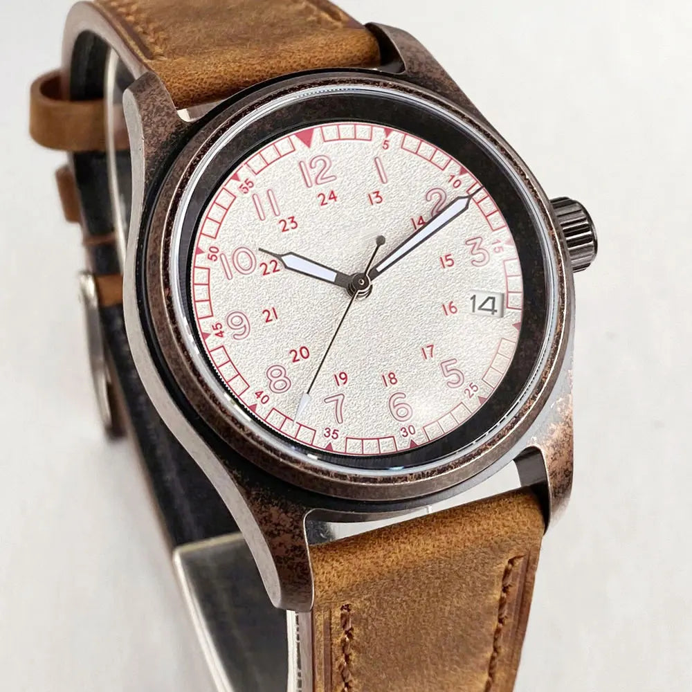 PVD Bronze Case TANDORIO 36mm Military Field Watch Men Japanese NH35A Automatic Movement Sapphire 200M Waterproof Pilot Watches
