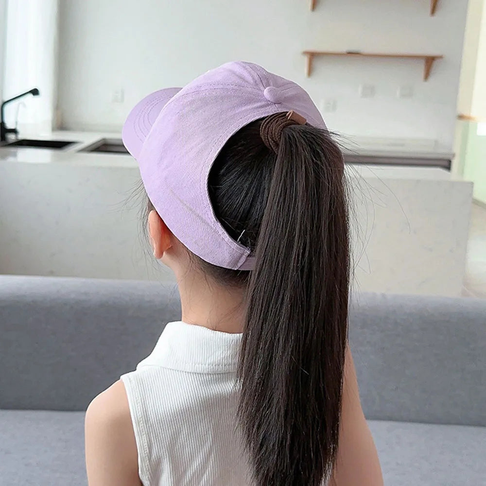 Bows Children Baseball Caps Hollow Empty Top High Ponytail Caps Adjustable Kids summer Sun Hats Boys Girls Hip hop Baseball Hat