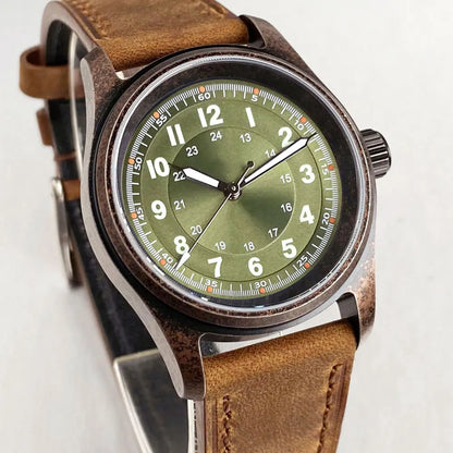 PVD Bronze Case TANDORIO 36mm Military Field Watch Men Japanese NH35A Automatic Movement Sapphire 200M Waterproof Pilot Watches