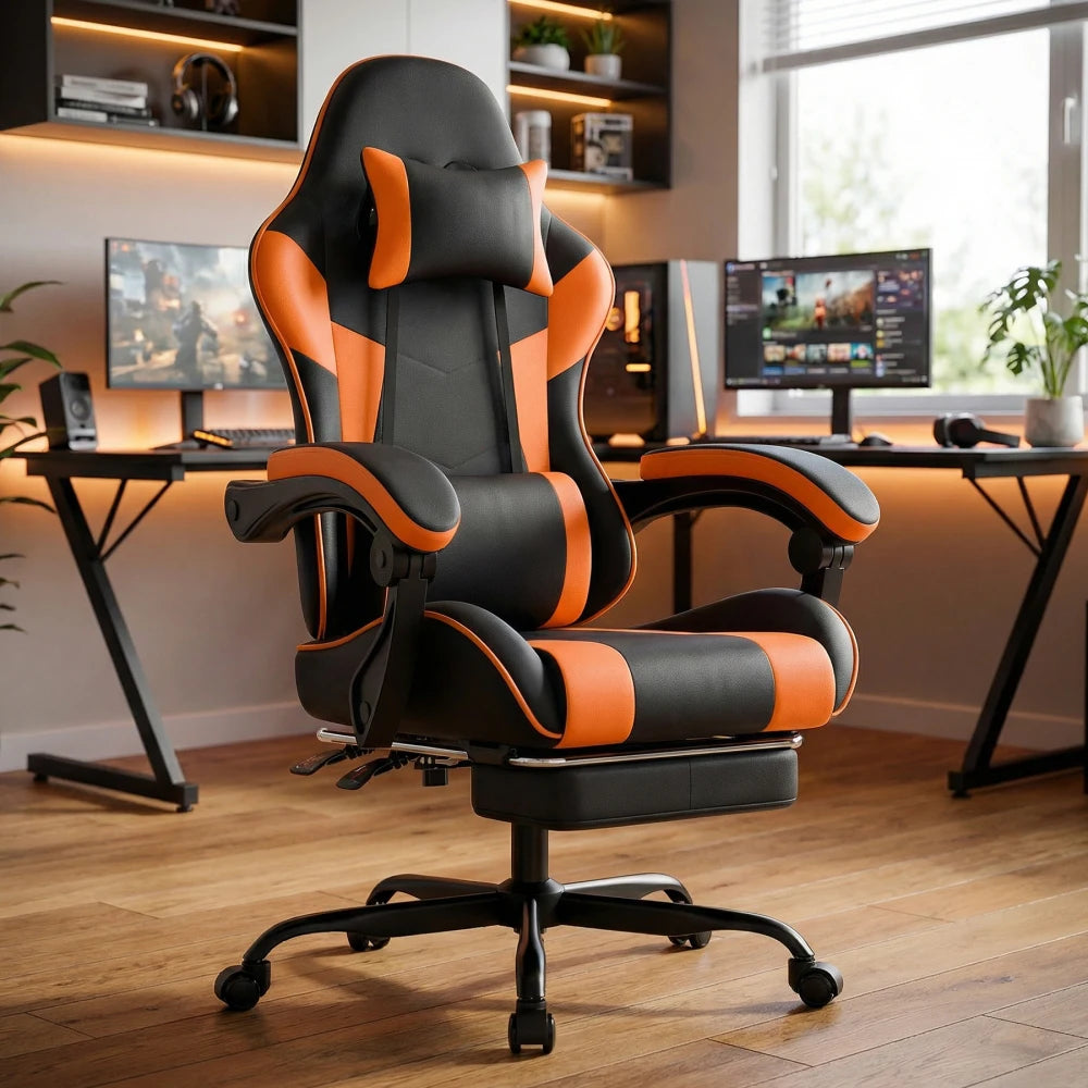 Gaming Chair Ergonomic Gaming Chair with Lumbar Support, Breathable Pu Leather Office Chair,Comfortable Computer Chair
