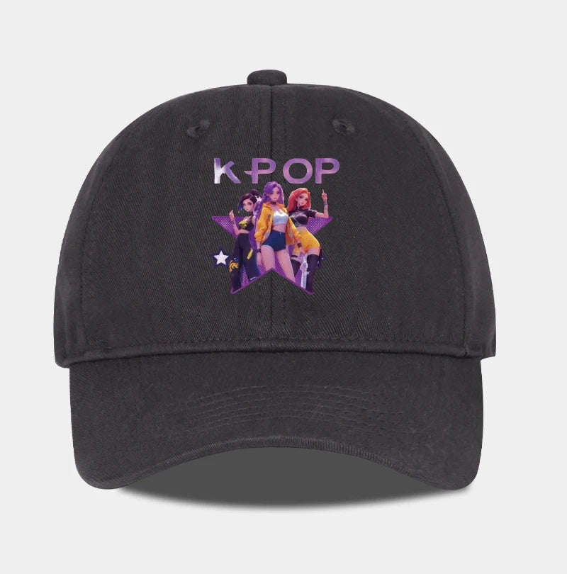 K-POP-baseballpet met print van cartoonmeisjesgroep - Unisex casual retro verstelbare ‘dad cap’ - Y2K-zonnepet