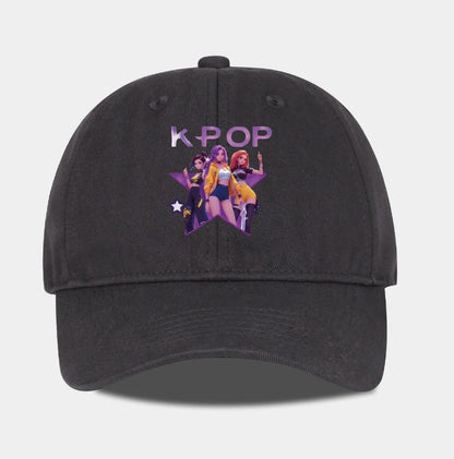 K-POP-baseballpet met print van cartoonmeisjesgroep - Unisex casual retro verstelbare ‘dad cap’ - Y2K-zonnepet
