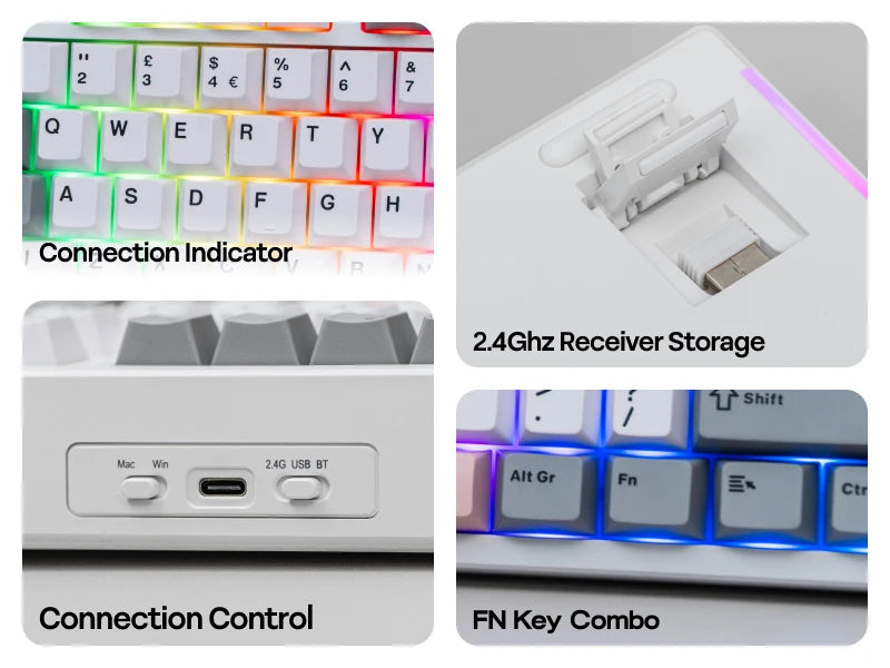 Layout ISO-UK EPOMAKER TH87 TKL Tastiera meccanica cablata/BT/wireless 2.4Ghz NKRO con batteria 10000mAh e illuminazione RGB