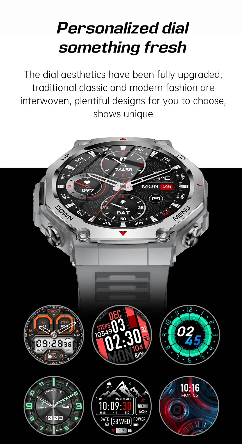 New T-Rex 3 Military Outdoor Sports Smart Watch Men GPS Motion Track 5 ATM Waterproof Heart Rate HD Bluetooth Call Smart Watch