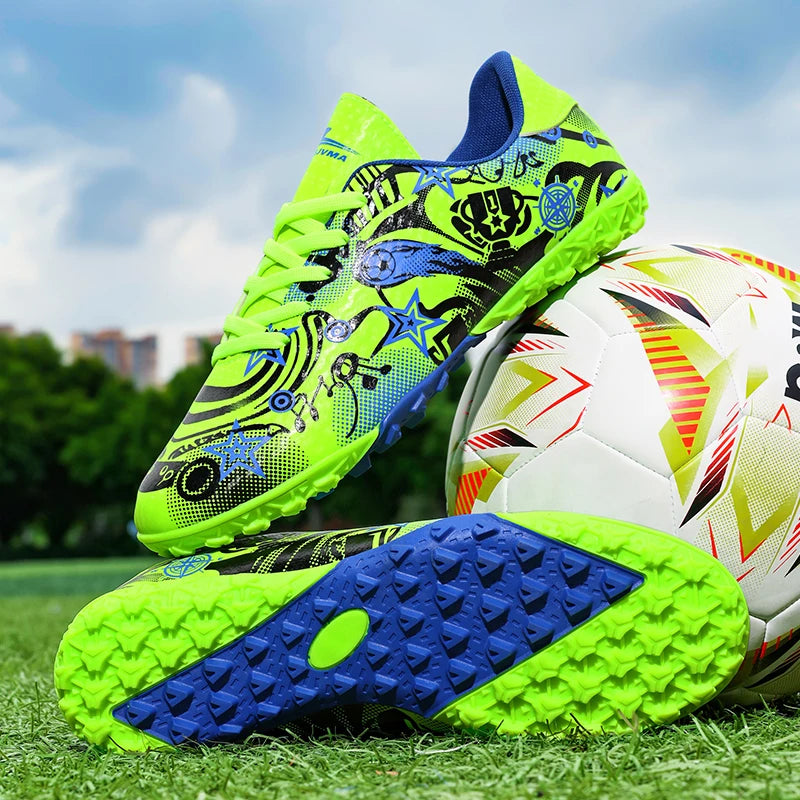 Chaussures de football pour étudiants, chaussures de sport, terrain de société, chaussures de football pour garçons, futsal, baskets rapides d'intérieur, crampons originaux pour la cheville, chaussures de football