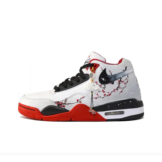 Egyedi Nike Flight Legacy Plum Blossom „in Snow” kínai stílusú retro közepes szárú kosárlabdacipő medállal, férfiaknak