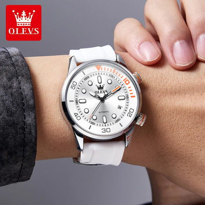 OLEVS Automatic Men's Watches Luxury Top Brand Green Water Ghost Diving Series Silicone Strap Original Mechanical Man Watch 6751
