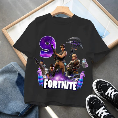 Fortnites Children Birthday Number T Shirt Girls Boys Summer Clothes Baby Cotton Tee Shirts Party Short Sleeve Tops Toddler Gift
