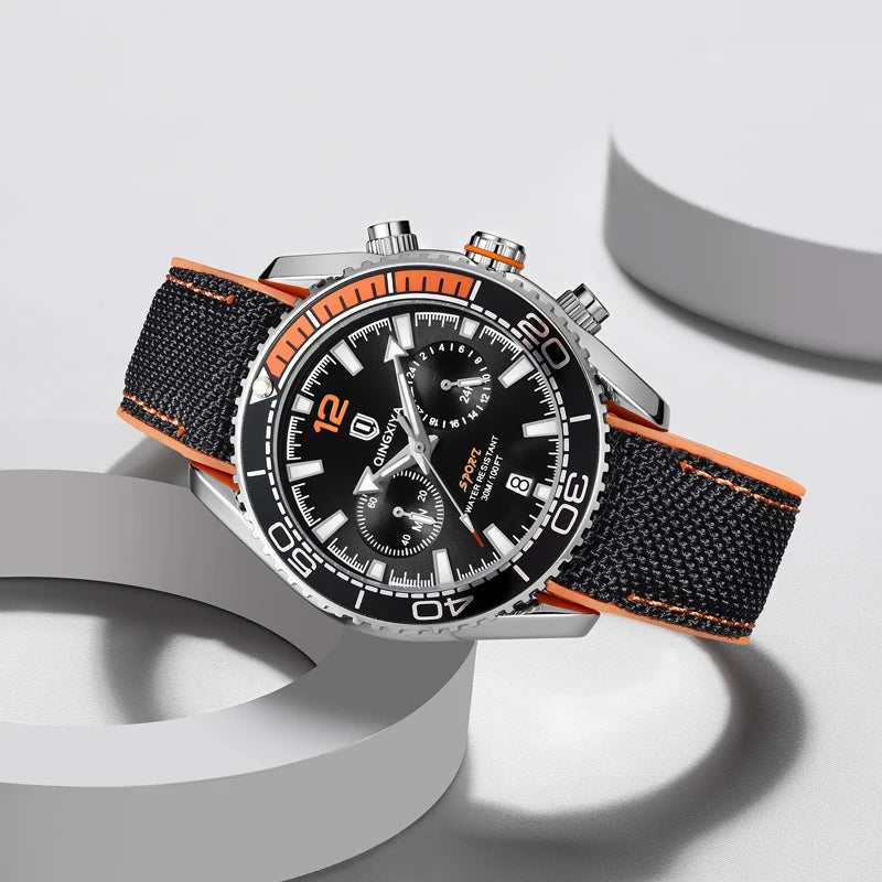 QINGXIYA Brand Luxury Multifunctional Quartz Watch Men Silicone Strap Waterproof Luminous Chronograph Watches Mens Sports Watch