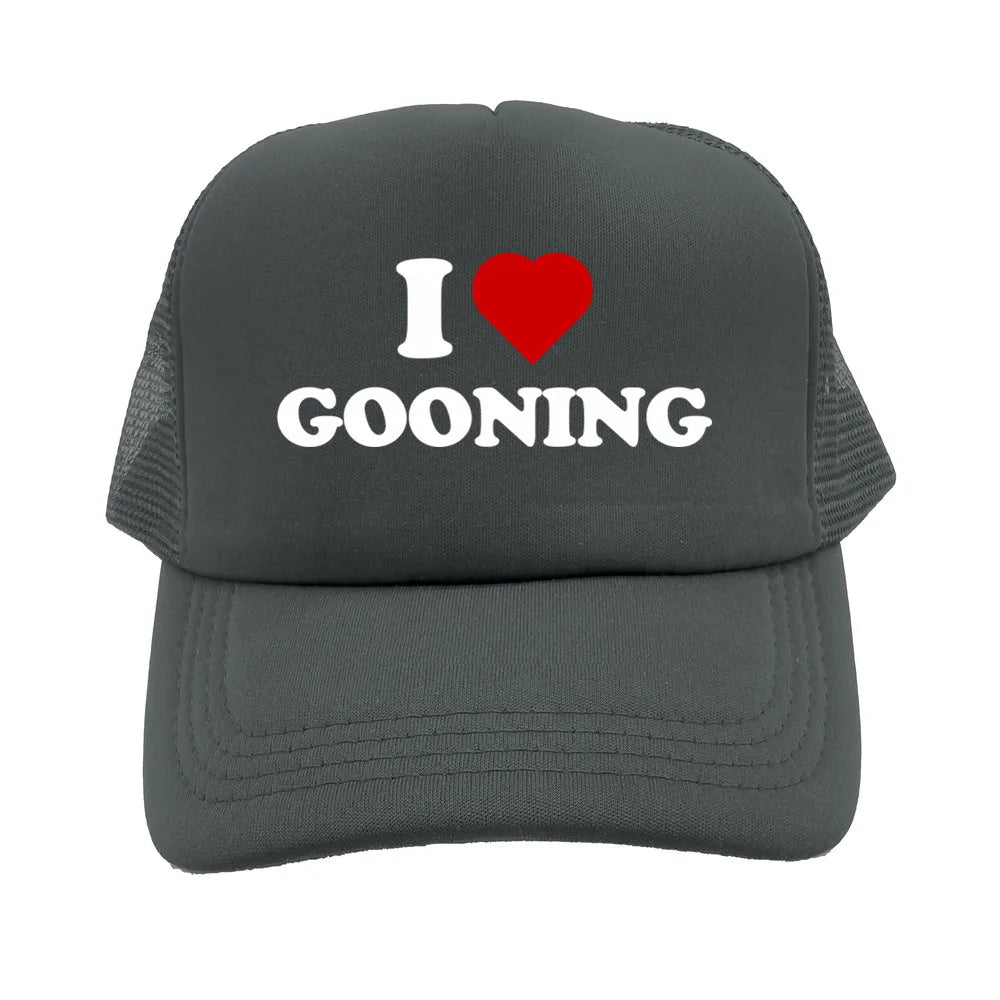 Juokingos „I Love Gooning“ beisbolo kepurės. Šaunios vasarinės vyriškos tinklinės kepurės. Humoro kupinos „Trucker“ stiliaus kepurės. Unisex lauko tinklinės kepurės MZ-080