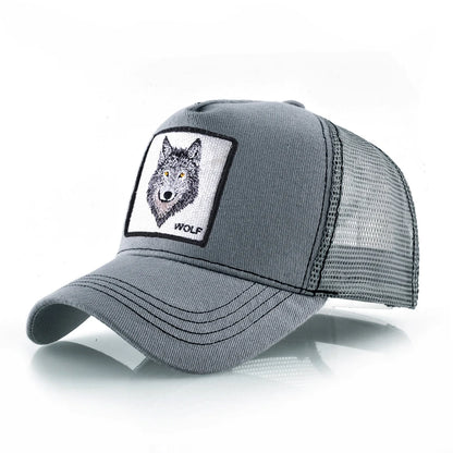 K Snapback Trucker Cap Men's Breathable Mesh Baseball Caps For Women Outdoor Casual Baseball Hat With Wolf Embroidery Patch