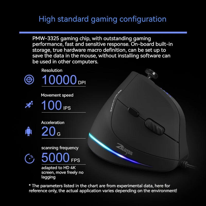ZELOTES C18 Upright Ergonomic Gaming Mouse, 10000 DPI Wired Vertical Optical Mouse with 11 Programmable Buttons for PC, Office & Gaming