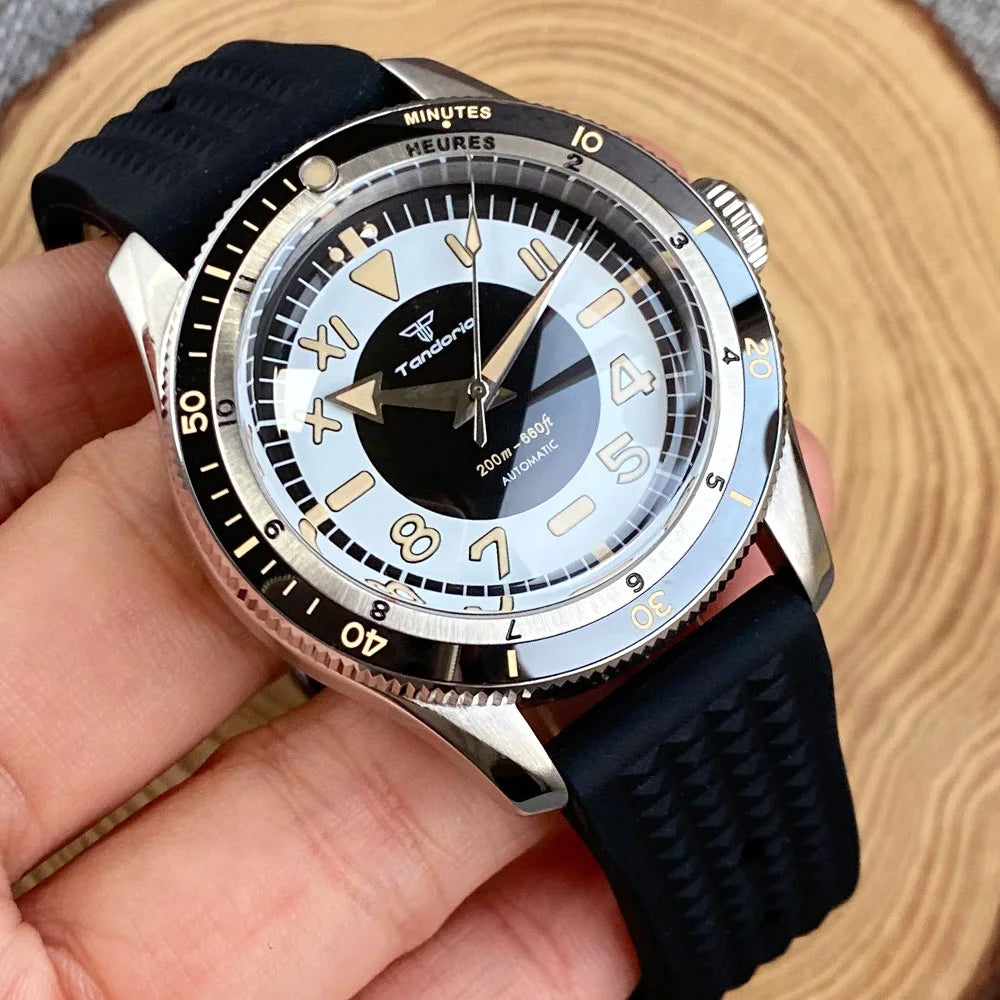 Tandorio Waterproof Watch Men Dome Sapphire Crystal Roman Numbers 120 Clicks Bezel NH35A/Miyota 8215 Movt Silicone Grey Dial