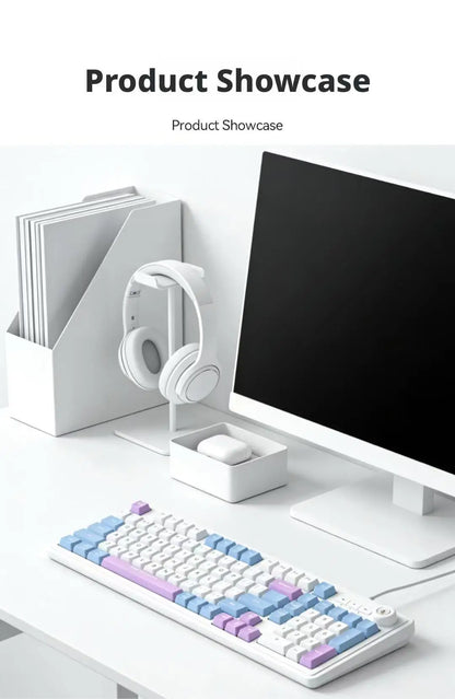 Wired Gaming Keyboard Mechanical Feel with Rotary Knob Three Color Mixed Backlit for PC Desktop Laptop Computer Accessories