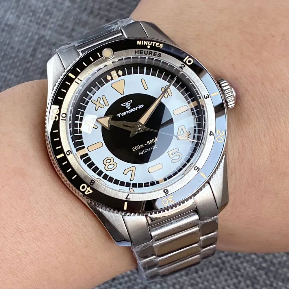 Tandorio Waterproof Watch Men Dome Sapphire Crystal Roman Numbers 120 Clicks Bezel NH35A/Miyota 8215 Movt Silicone Grey Dial