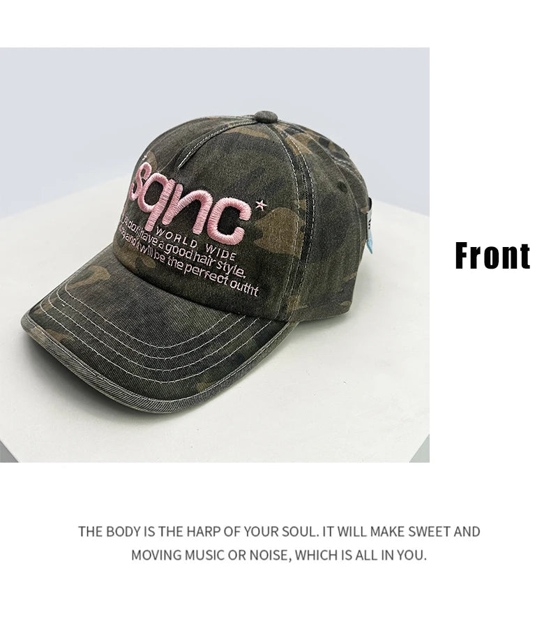 New Unisex American Style CAMO Letter Embroidery Baseball Hats Breathable Hip Hop Sunshade Peaked Caps Versatile Fashion Niche