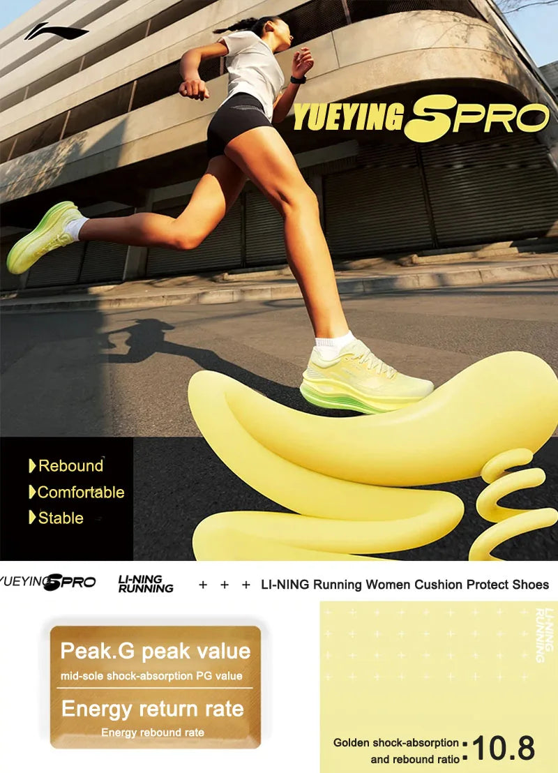 „Li-Ning“ moteriški bėgimo bateliai „YUEYING 5 PRO“ su optimizuota amortizacija ir plačiu pirštų skyriumi, atspindintys „SUPER BOOM“ „LiNing“ sportiniai bateliai ARHV014