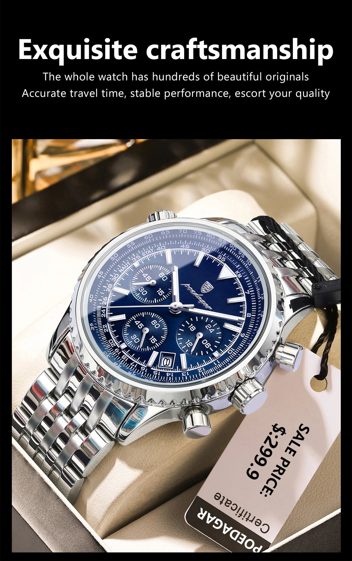 POEDAGAR Fashion Military Men's Watches Waterproof Luminous Date Chronograph Man Watch Stainless Steel Luxury Quartz Male Clock
