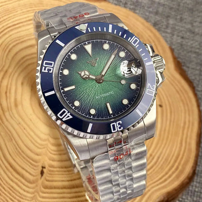 Tandorio Blue Dial 40mm Miyota 8215 PT5000 Mechanical Dive Watch Men 200M Waterproof Lume Sapphire Stainless Steel Bracelet