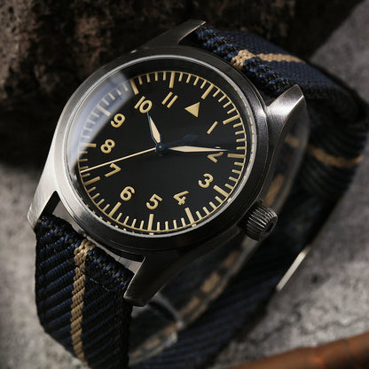 【Escapement Time】VH31 Quartz Movement Pilot Watch with Type-A or Type-B do the old black 38mm Case Waterproof 100M Sapphire