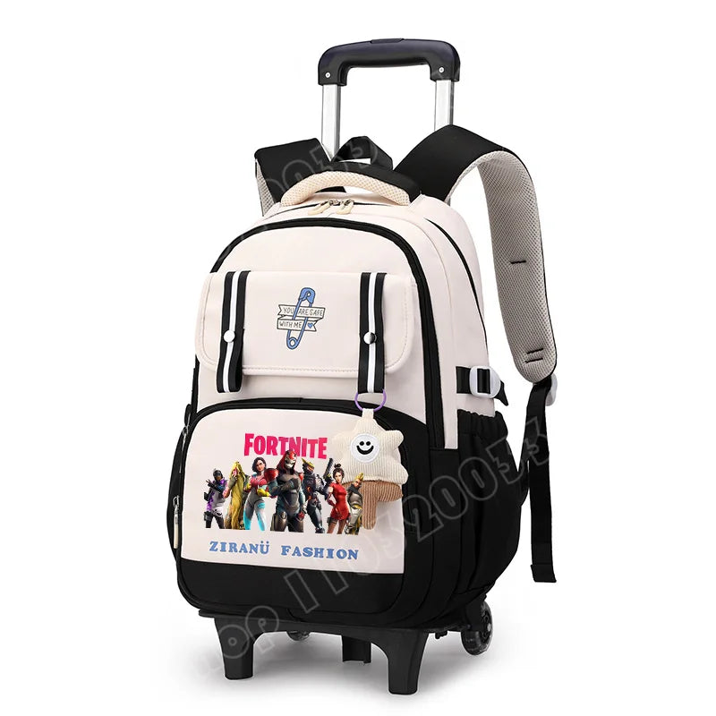 Mochila Escolar com Rodas Fortnite, Grande Capacidade, Impermeável, Leve e Minimalista, para Portátil, Escola e Viagens Casuais