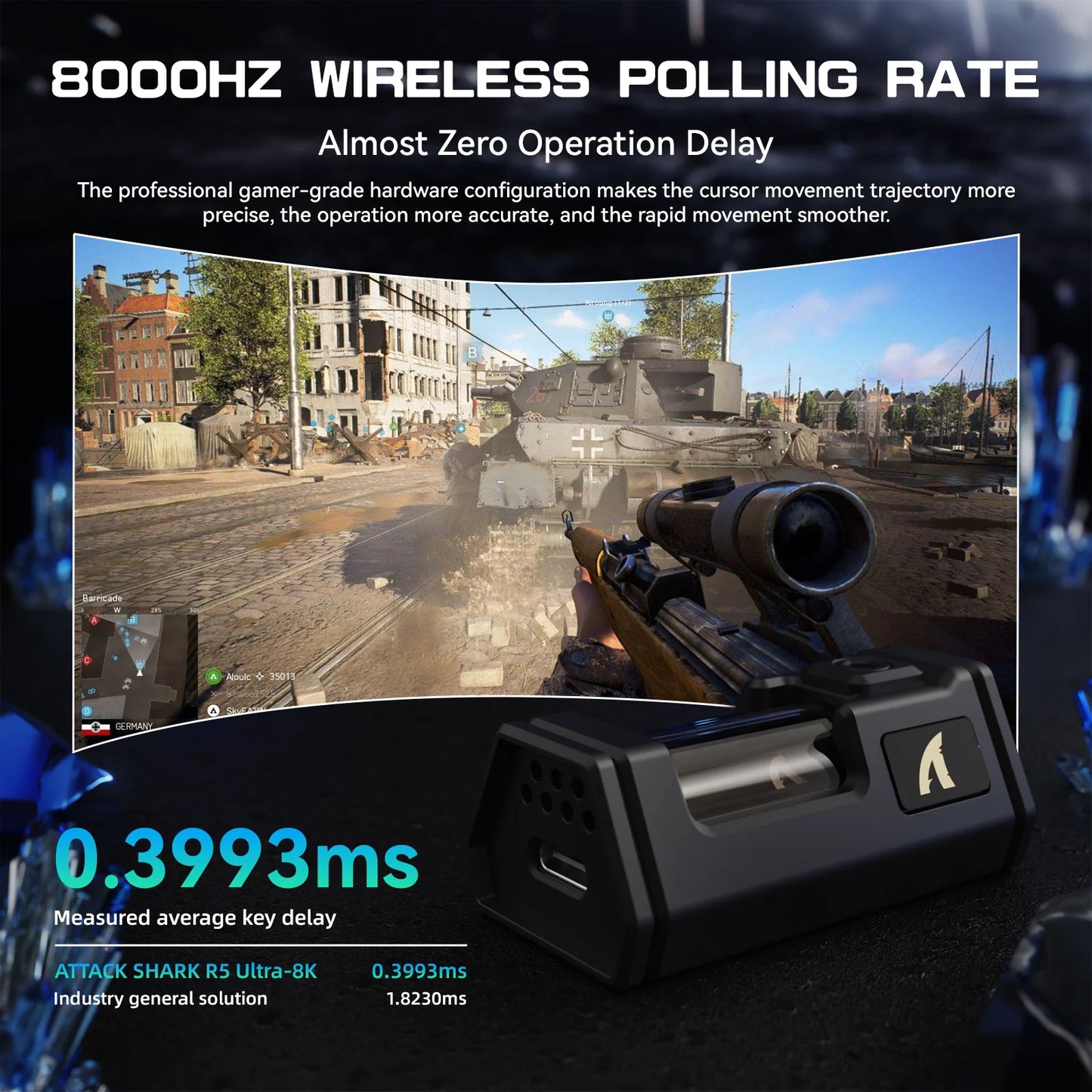 ATTACK SHARK R5 Ultra 8K karbonfiber vezeték nélküli gamer egér 42000 DPI-s PAW3950 MAX érzékelővel – 39g ultrakönnyű kivitel Win/Mac rendszerekhez