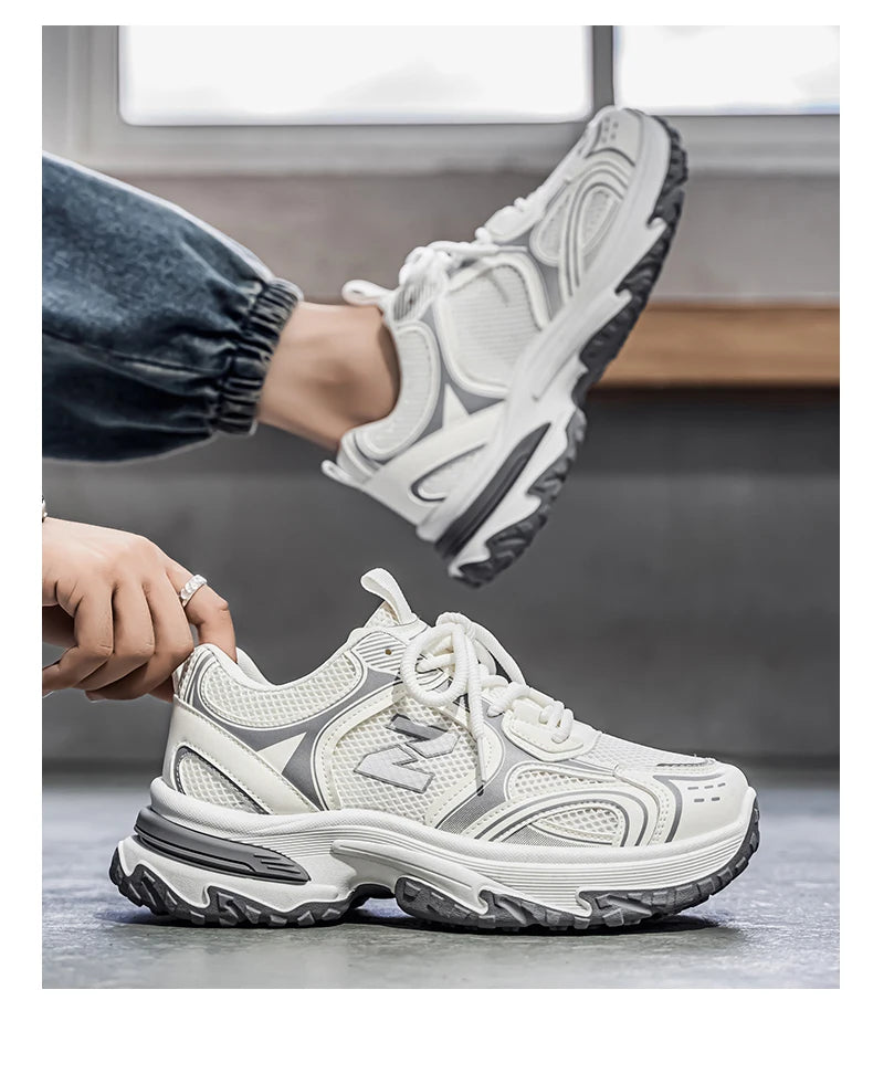 Unisex Trendy Chunky Dad Sneakers Silver Black Retro Couple Breathable Mesh Casual Platform Shoes