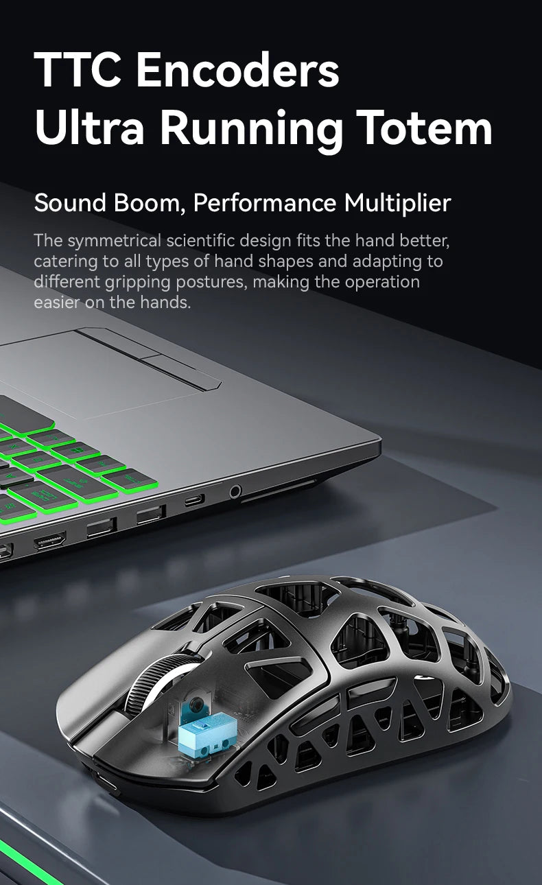 Mouse de gaming ATTACK SHARK R3 din aliaj de magneziu cu structură tip fagure, ultra-ușor, 8K Hz, senzor PAW3395, 26000 DPI, carcasă ergonomică