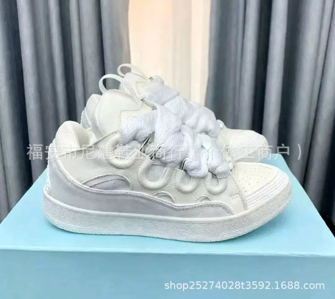 Zapatillas tipo skate de tacón alto cómodas, con suela gruesa, estilo casual deportivo dad shoes, estilo bolso, vietnamita y camboyano, nuevo diseño con nudo, sin cordones