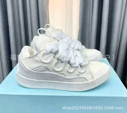 Zapatillas tipo skate de tacón alto cómodas, con suela gruesa, estilo casual deportivo dad shoes, estilo bolso, vietnamita y camboyano, nuevo diseño con nudo, sin cordones