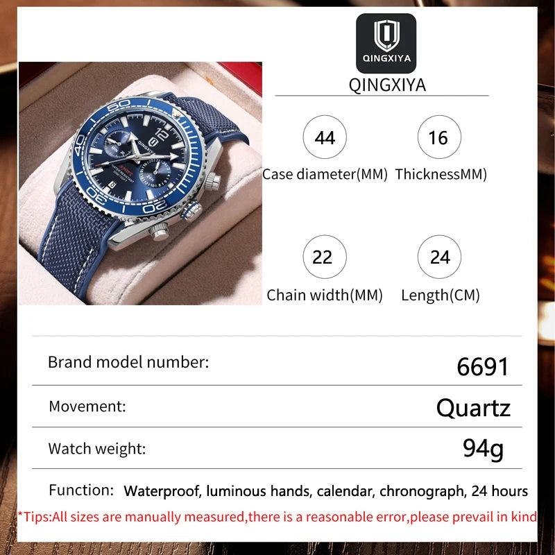 QINGXIYA Brand Luxury Multifunctional Quartz Watch Men Silicone Strap Waterproof Luminous Chronograph Watches Mens Sports Watch