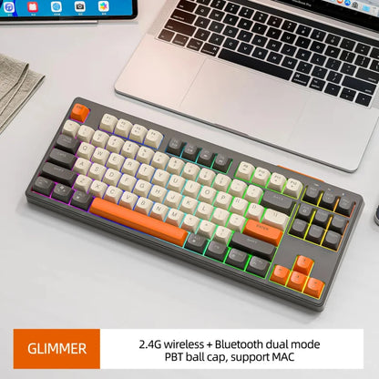 Tastiera M87 wireless Bluetooth dual mode, sensazione meccanica, gaming e ufficio silenziosa, copritasti sferici in PBT, illuminazione arcobaleno
